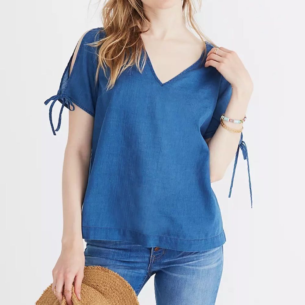 Madewell Indigo Tie Sleeve Top size XS